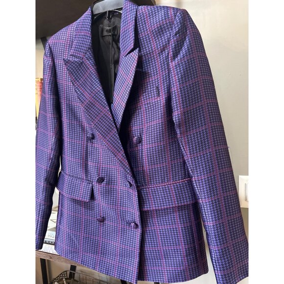 RTA Clark Oversized Double Breasted Houndstooth Blazer Purple Womens Size S - Picture 8 of 11